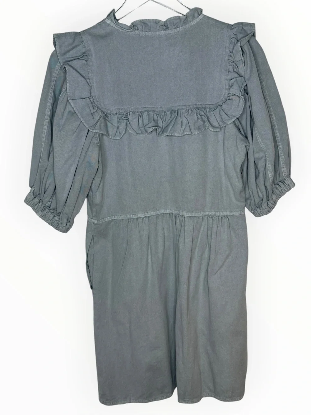 Sea New York chambray Ruffle Yoke Puff-Sleeve Dress - Sage Green